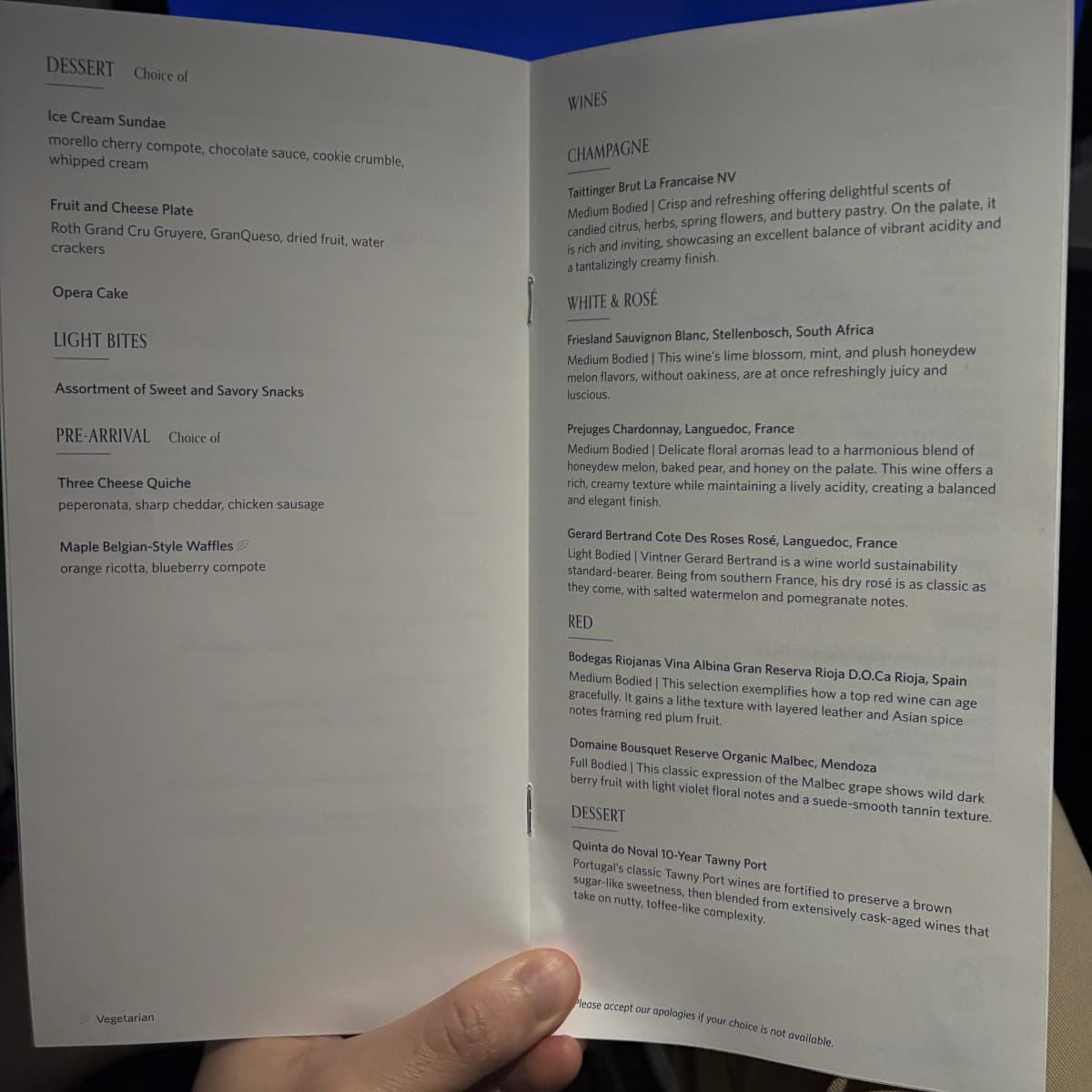 Delta One A330 900neo wine list featuring premium red and white selections