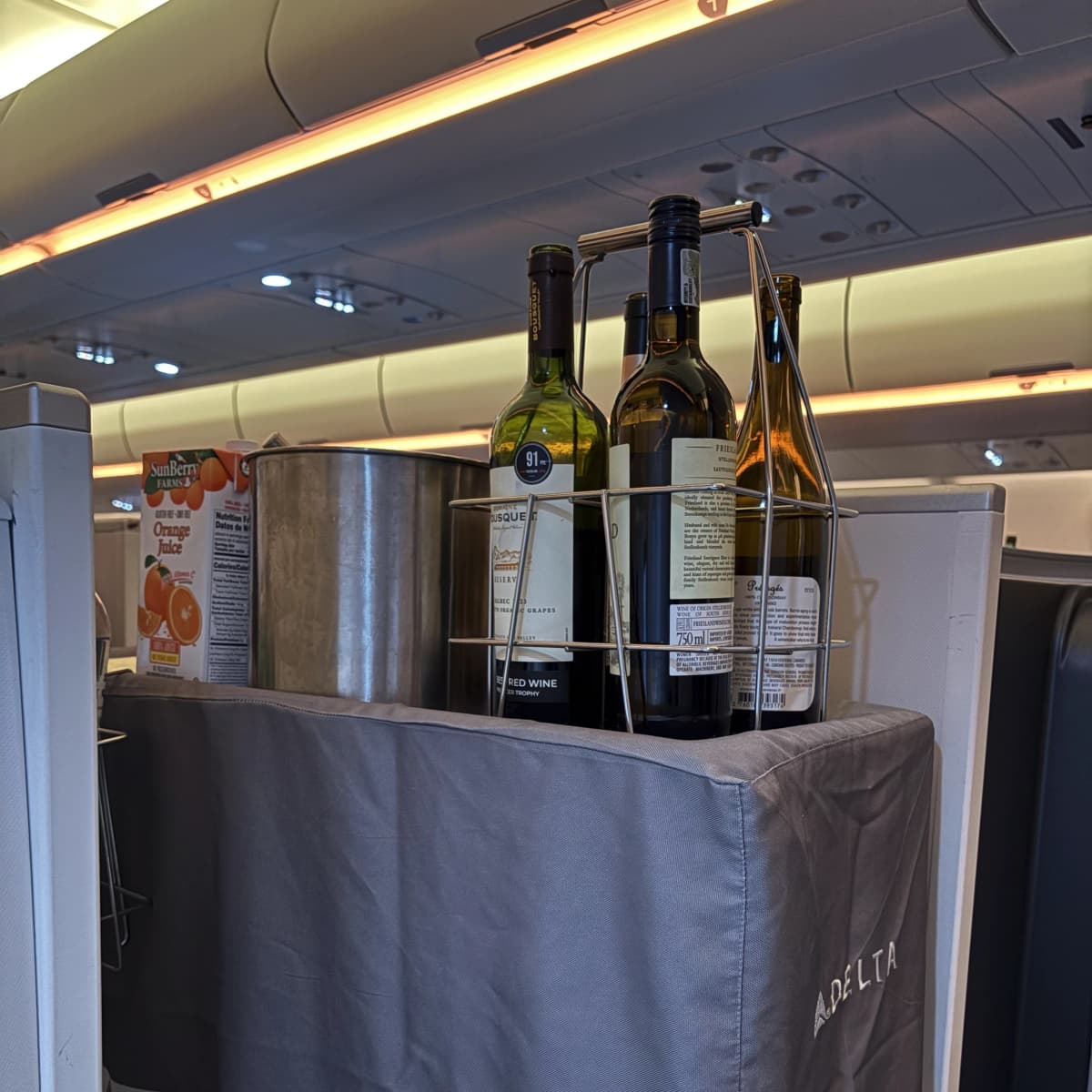 Delta One drink cart service in business class on the A330 900neo