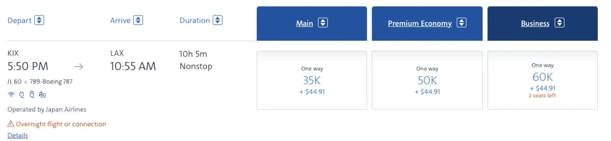 Redeem American Airlines miles for great flights like Japan Airlines Business Class!