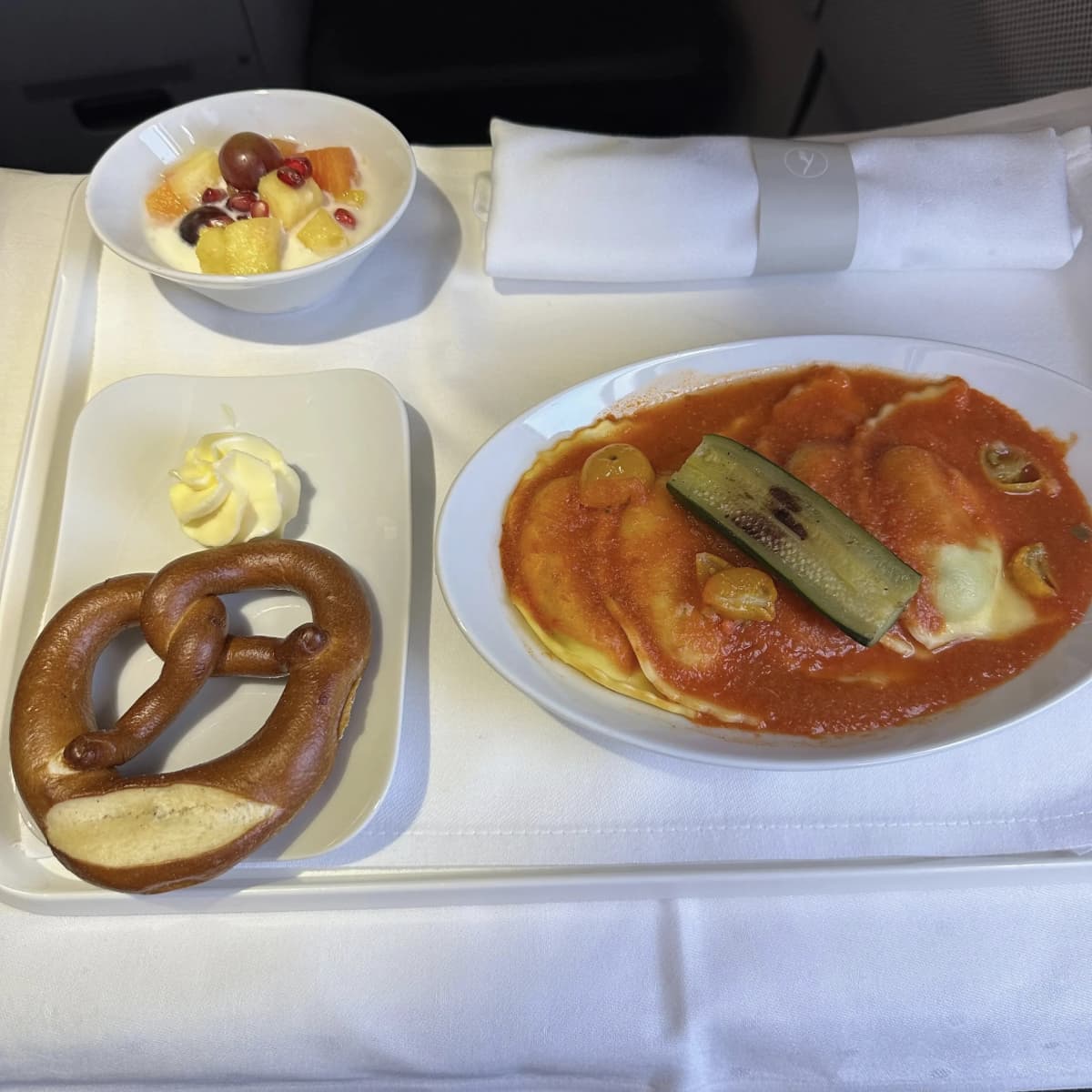 Lufthansa Airlines business class refreshment service meal