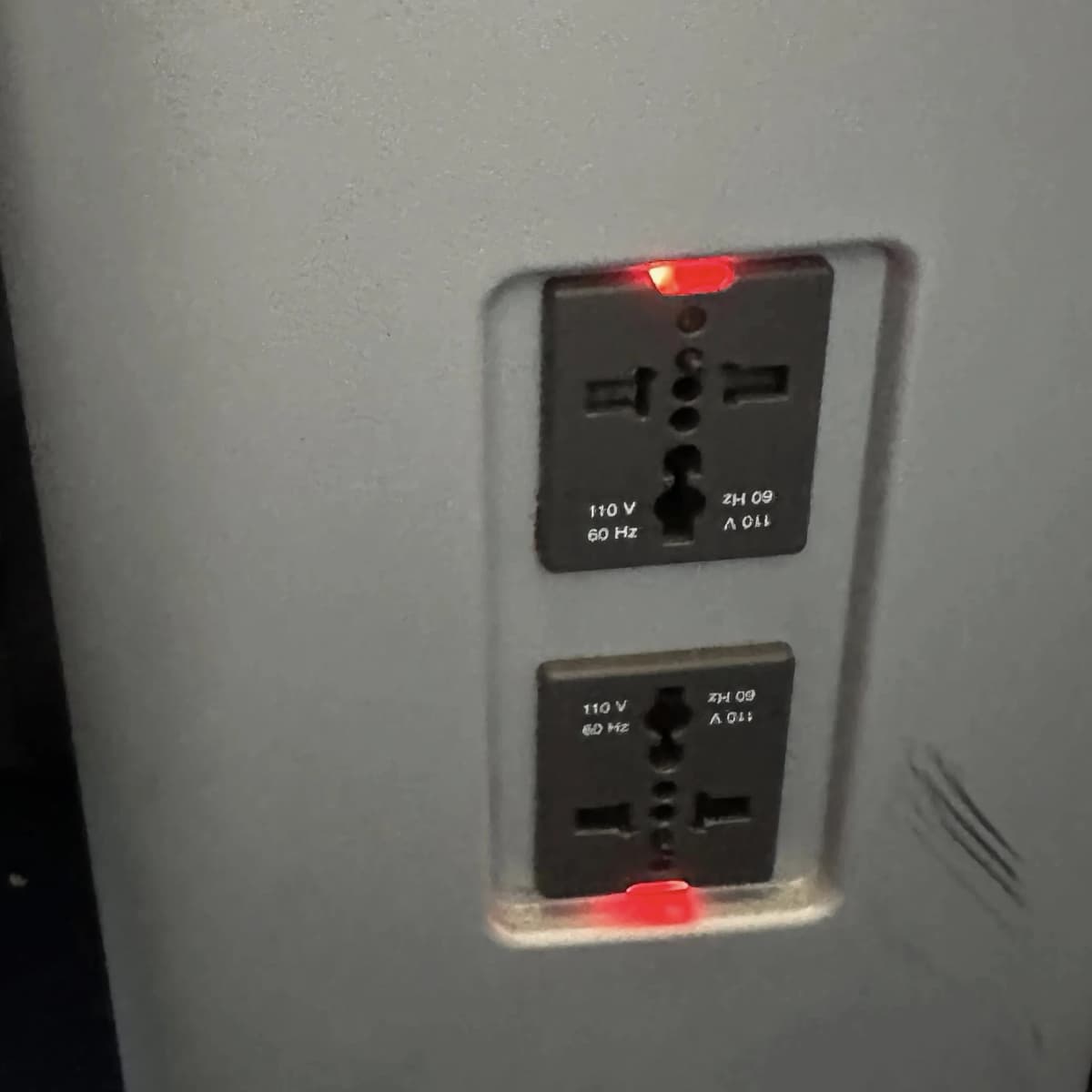 Lufthansa Airlines business class power outlet.