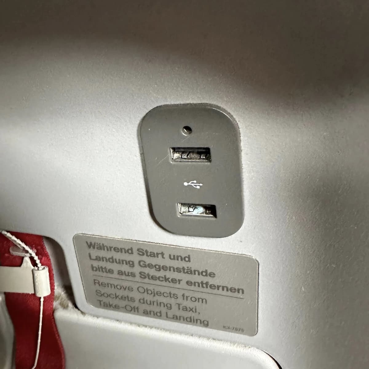 Lufthansa Airlines business class USB-A charging ports.