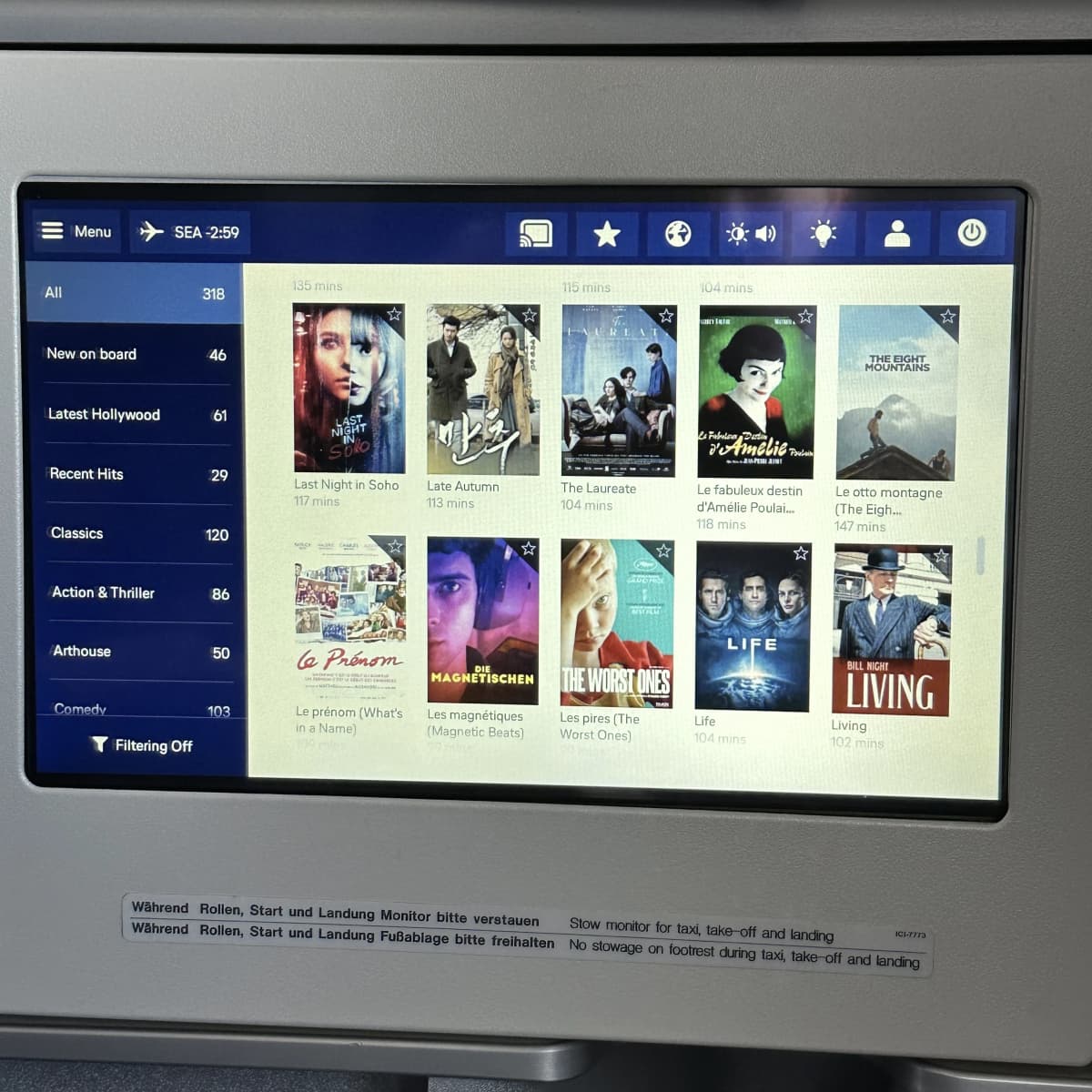 Lufthansa Airlines business class entertain selection is adequate.