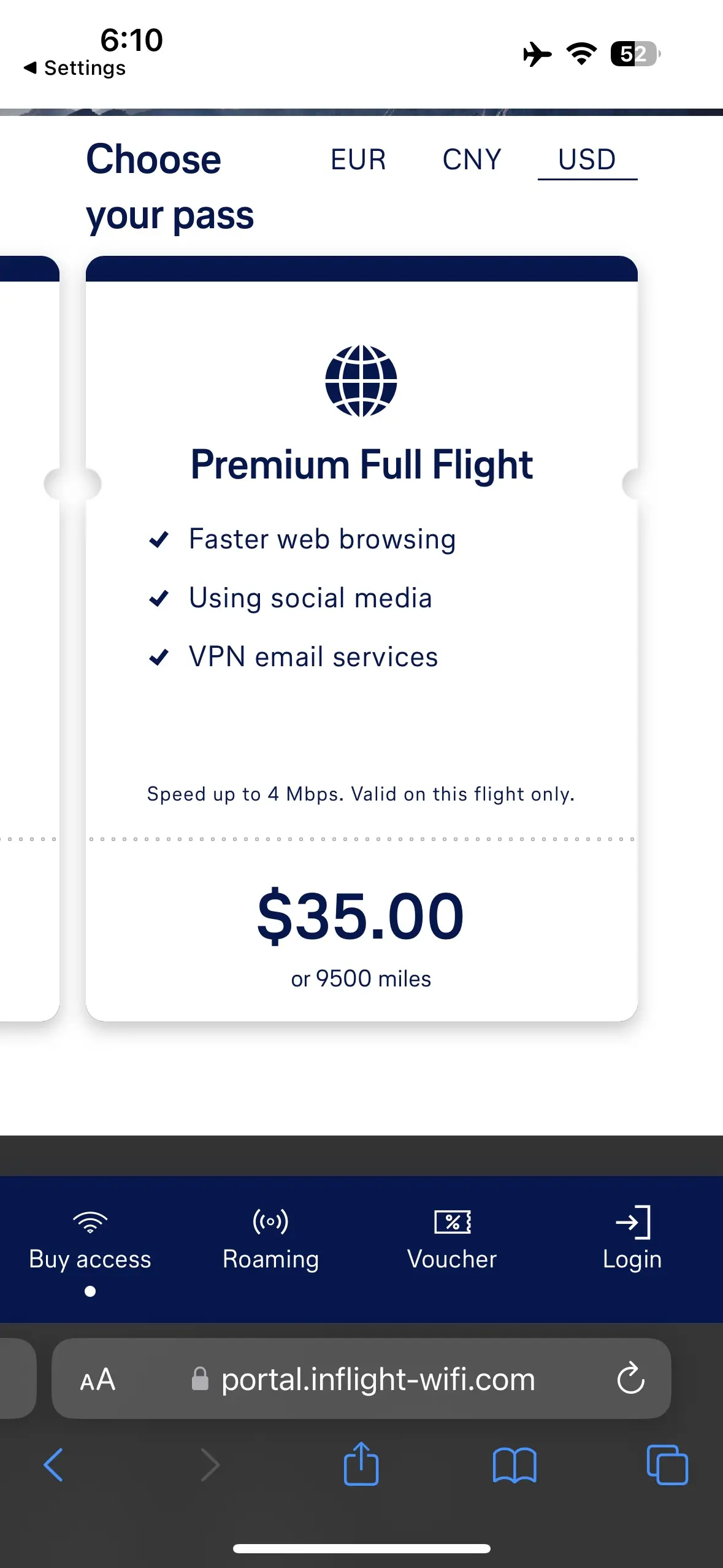 Lufthansa Airlines business class Wi-Fi plans.
