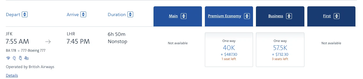 Use American Airlines awards to book partner flights like British Airways Business Class.