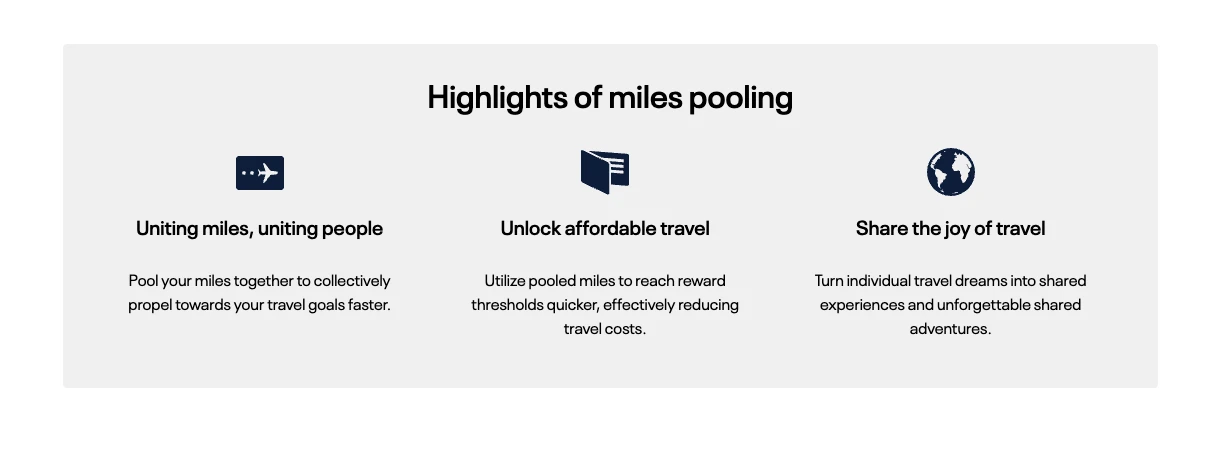 United MileagePlus Miles Pooling feature dashboard for combining United miles with family and friends