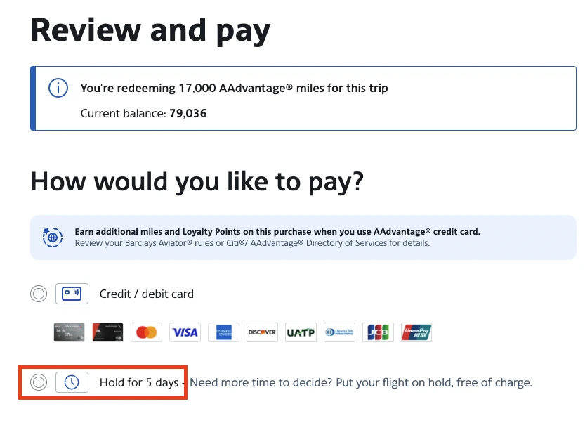 American Airlines has a very generous 5 day award ticket hold policy.