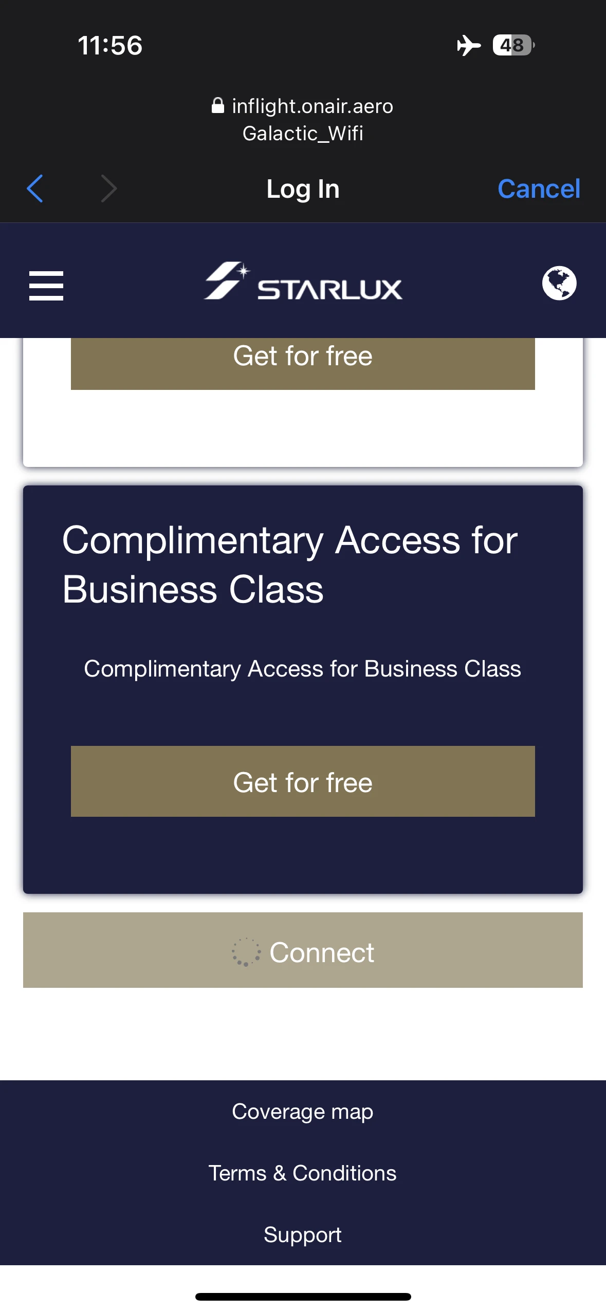 Starlux Airlines business class passengers get access to free Wi-Fi.